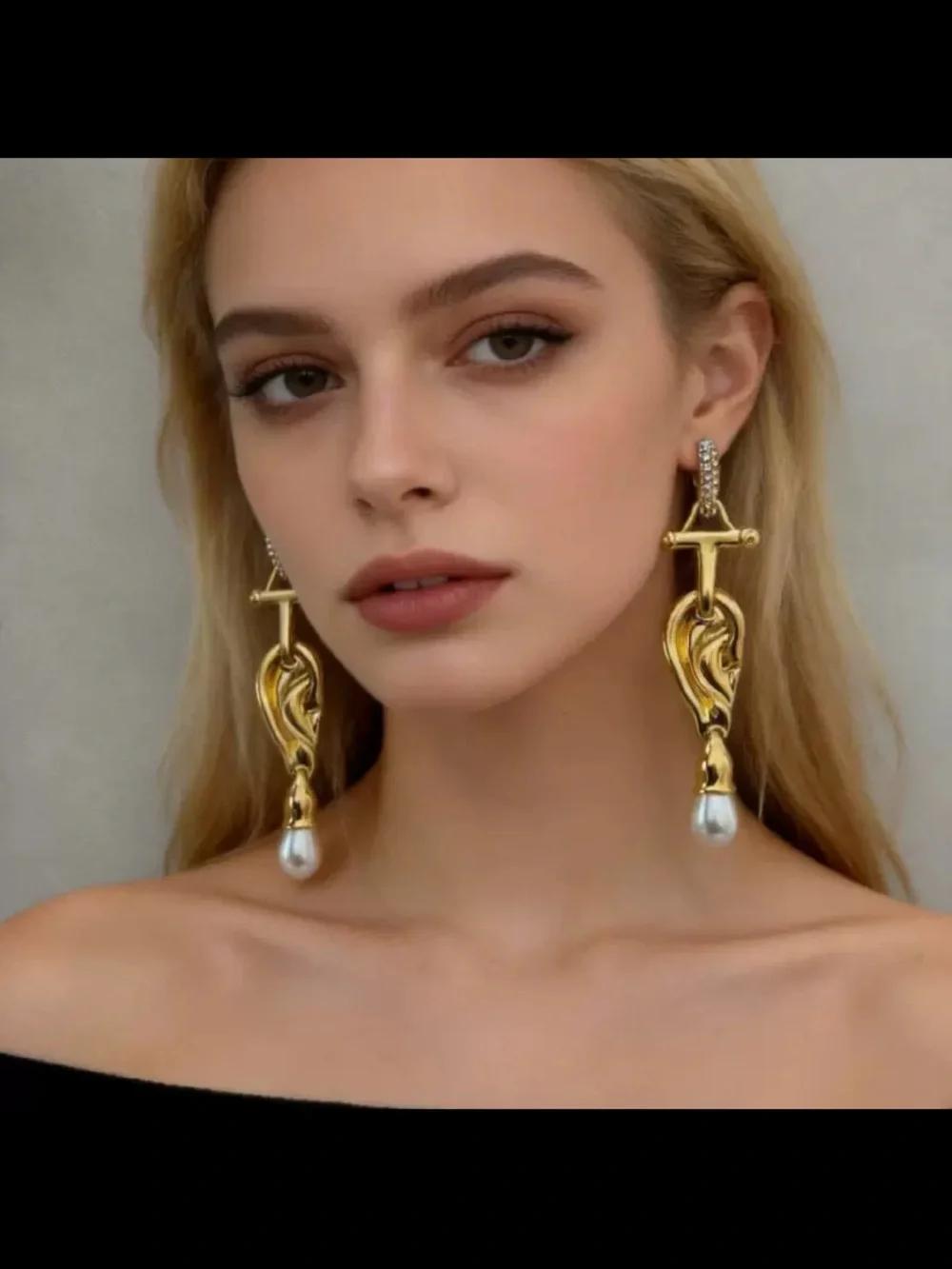 Gold Pearl Drop Statement Earrings - Women Jewelry